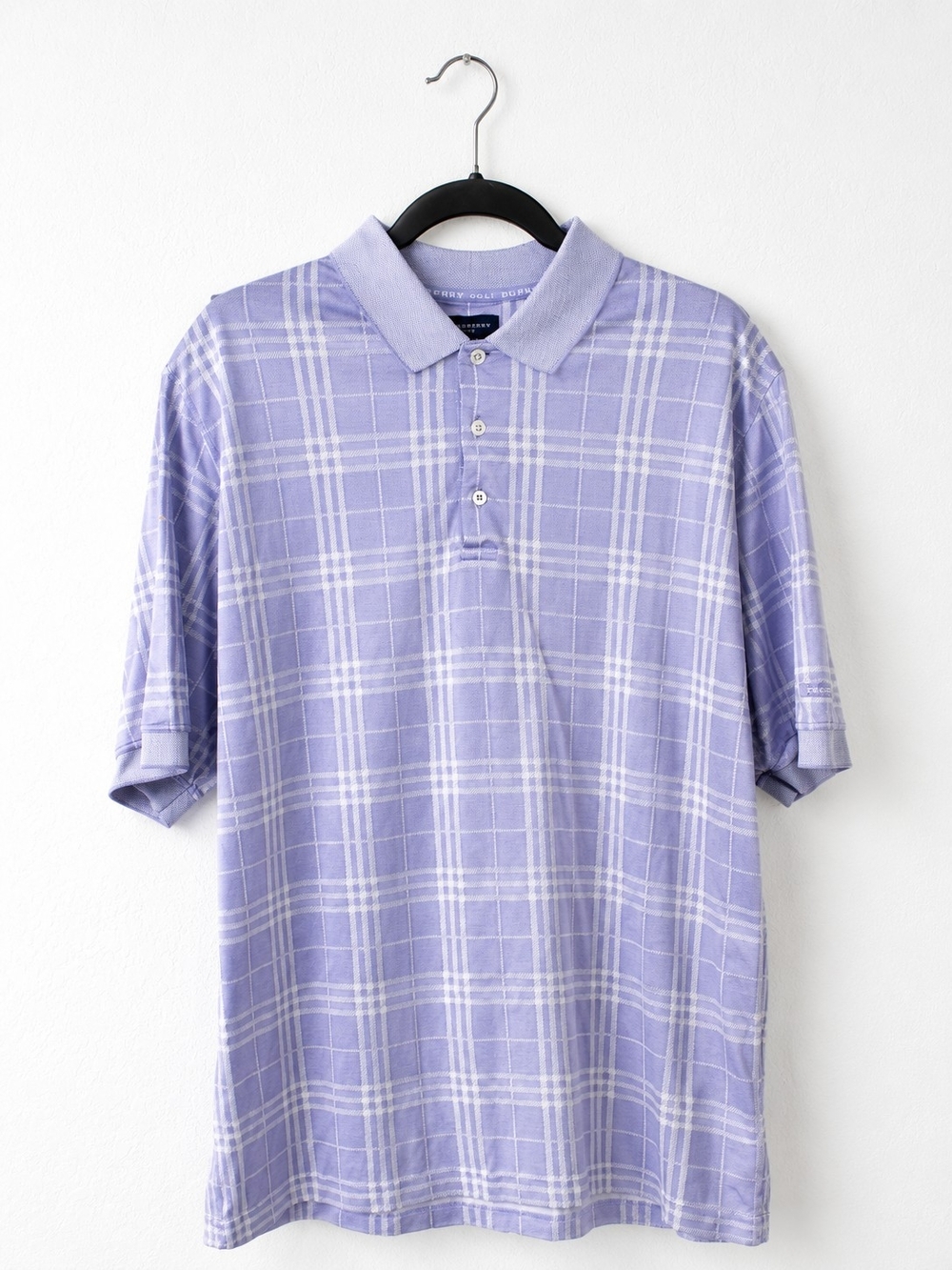 Burberry Golf XL Nova Check Polo Shirt Purple Plaid Made Italy 100% Cotton